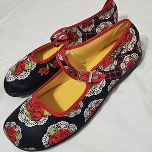 Hot Chocolate Design Mary Jane Flats Size 11 Floral Lace Rose Retro Goth Cottage